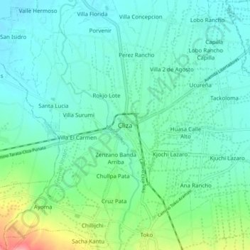 Mapa topográfico Cliza, altitude, relevo