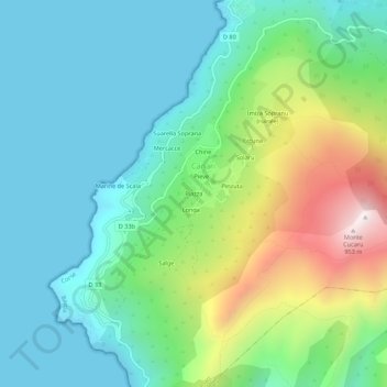Mapa topográfico Piazza, altitude, relevo
