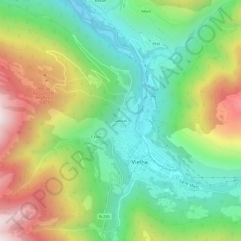 Mapa topográfico Gausac, altitude, relevo
