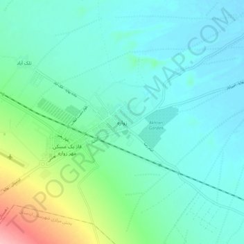 Mapa topográfico Zavareh, altitude, relevo