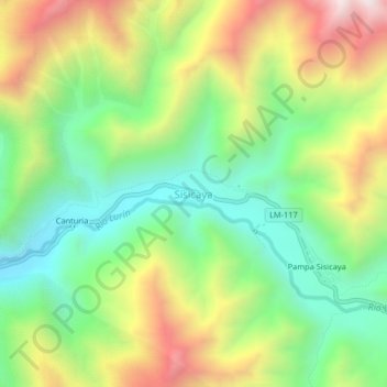 Mapa topográfico Sisicaya, altitude, relevo