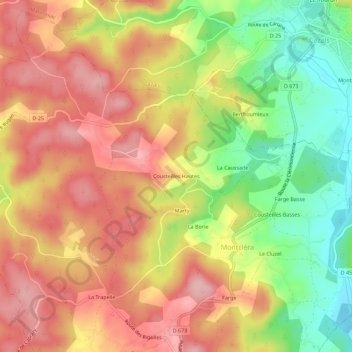 Mapa topográfico Cousteilles Hautes, altitude, relevo