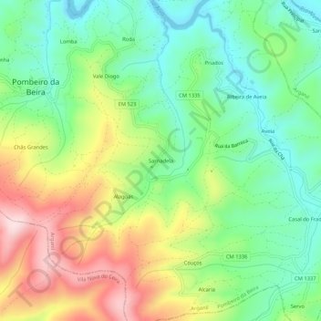 Mapa topográfico Sarnadela, altitude, relevo