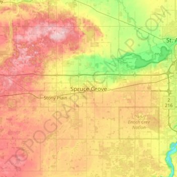 Mapa topográfico Spruce Grove, altitude, relevo