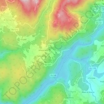Mapa topográfico As Quintáns, altitude, relevo