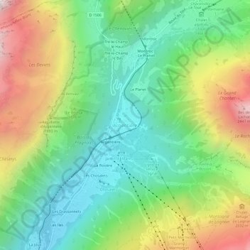 Mapa topográfico Argentière, altitude, relevo