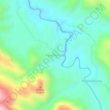 Mapa topográfico Pasir Tengah, altitude, relevo