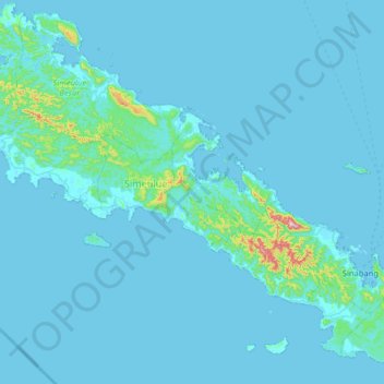 Mapa topográfico Pulau Simeulue, altitude, relevo