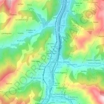 Mapa topográfico Cuarteles de Dóriga, altitude, relevo
