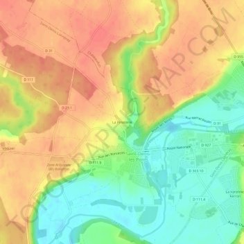Mapa topográfico La Pinoterie, altitude, relevo
