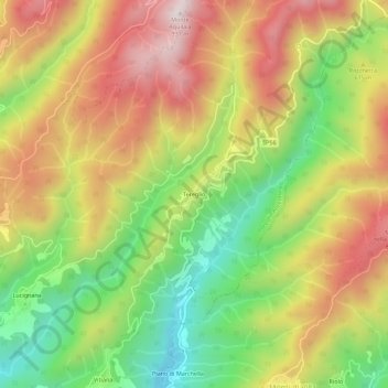 Mapa topográfico Tereglio, altitude, relevo