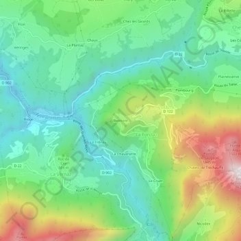 Mapa topográfico Belmont, altitude, relevo