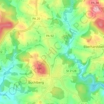 Mapa topográfico Witzingerreut, altitude, relevo