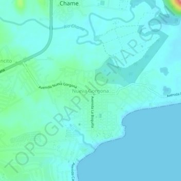Mapa topográfico Nueva Gorgona, altitude, relevo