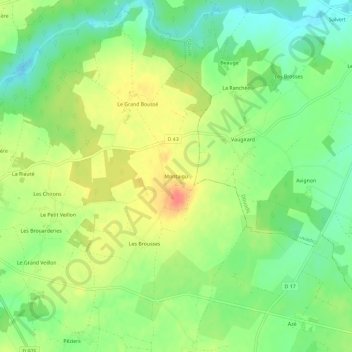 Mapa topográfico Montaigu, altitude, relevo