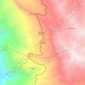 Mapa topográfico Adcuñac, altitude, relevo