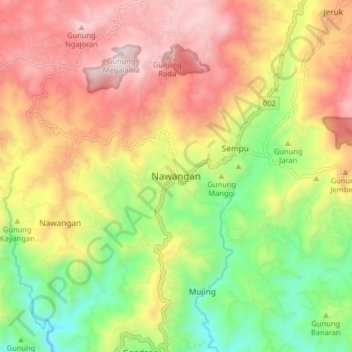 Mapa topográfico Nawangan, altitude, relevo