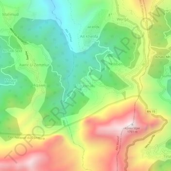 Mapa topográfico Tizi Oumalou, altitude, relevo