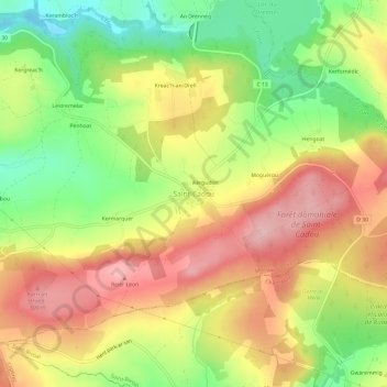 Mapa topográfico Saint-Cadou, altitude, relevo