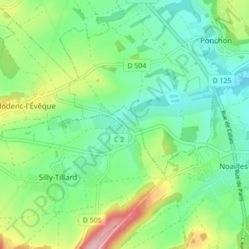 Mapa topográfico Tillard, altitude, relevo