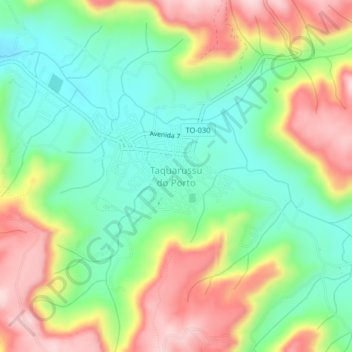 Mapa topográfico Taquarussu do Porto, altitude, relevo