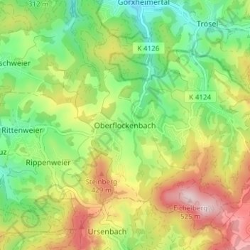 Mapa topográfico Oberflockenbach, altitude, relevo