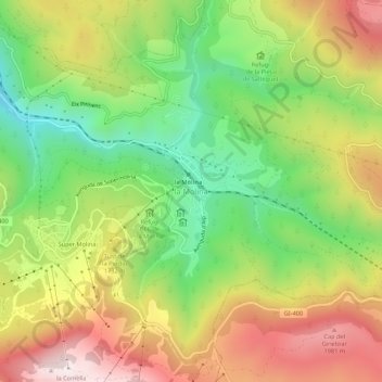Mapa topográfico la Molina, altitude, relevo