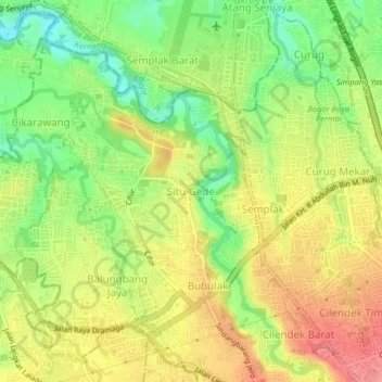 Mapa topográfico Situ Gede, altitude, relevo
