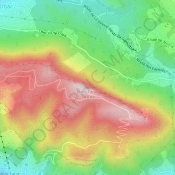Mapa topográfico Mont Faron, altitude, relevo