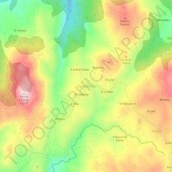 Mapa topográfico Corredoira, altitude, relevo