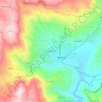 Mapa topográfico Sangunhedo, altitude, relevo