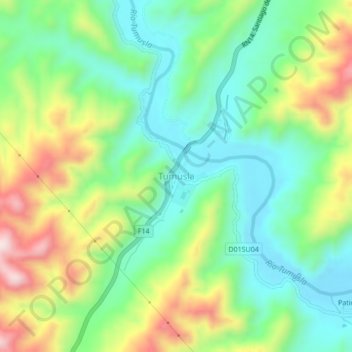Mapa topográfico Tumusla, altitude, relevo