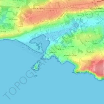 Mapa topográfico Raguenes, altitude, relevo