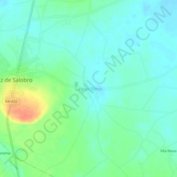 Mapa topográfico Lagoa Nova, altitude, relevo