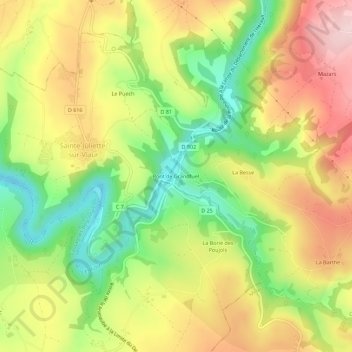 Mapa topográfico Pont de Grandfuel, altitude, relevo