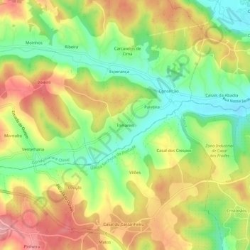 Mapa topográfico Tomareis, altitude, relevo