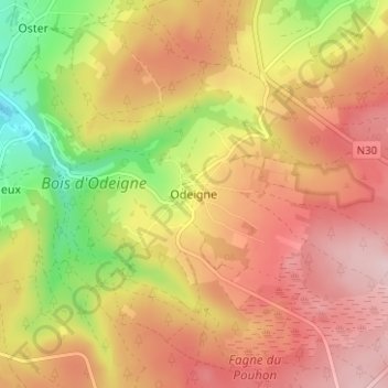 Mapa topográfico Odeigne, altitude, relevo
