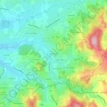 Mapa topográfico Les Traives, altitude, relevo
