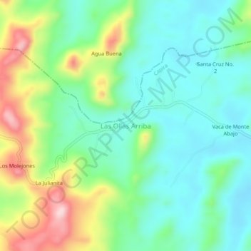 Mapa topográfico Las Ollas Arriba, altitude, relevo