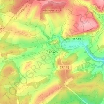 Mapa topográfico Canach, altitude, relevo