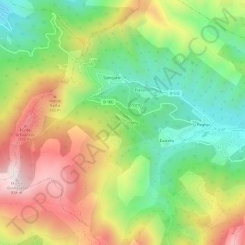 Mapa topográfico Fieno, altitude, relevo
