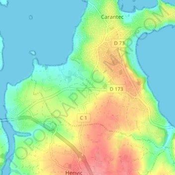 Mapa topográfico Kerjeanne, altitude, relevo