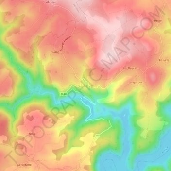 Mapa topográfico La Barge, altitude, relevo