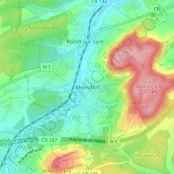 Mapa topográfico Mensdorf, altitude, relevo