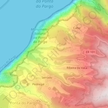 Mapa topográfico Chã do Curral, altitude, relevo