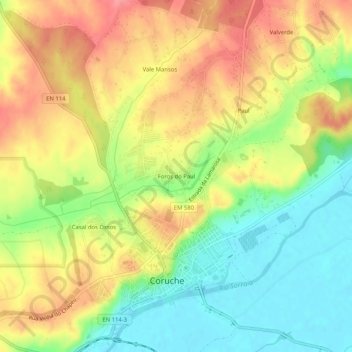 Mapa topográfico Foros do Paul, altitude, relevo