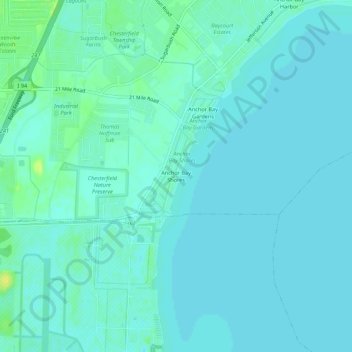 Mapa topográfico Anchor Bay Shores, altitude, relevo