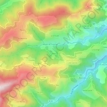 Mapa topográfico Tranchat, altitude, relevo
