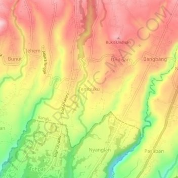 Mapa topográfico Tembuku, altitude, relevo
