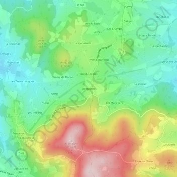 Mapa topográfico Longverne, altitude, relevo